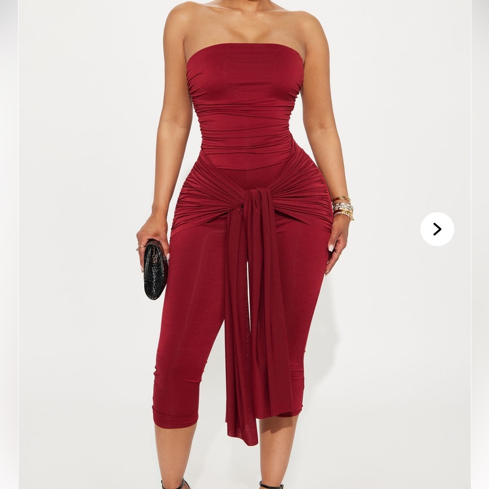 Fashion Nova Burgundy Strapless Jumpsuit